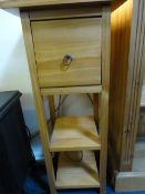 Pine Plant Stand with Drawer & Under Shelves