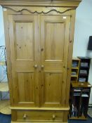 Pine Double Door Wardrobe over Drawer