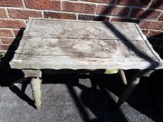 Occasional Table on Turned Legs with Carved Hunting Scene Top