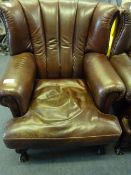 Chestnut Leather Fire Side Wing Back Chair on Ball & Claw Feet