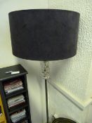 Chrome & Perspex Standard Lamp with Blue Faux Suede Shade