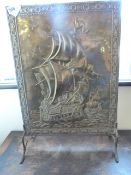 Brass Fire Screen Depicting a Galleon