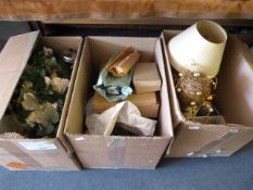 3 Boxes containing Planters - Table Lamps - Vintage Christmas Decorations - Glassware etc