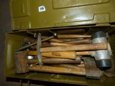 Ammunition Box Containing Copper Hammers - Rubber Mallet - Chipping Hammers etc