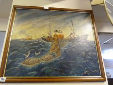 Oil on Board by R W Addey of The Artic Ranger