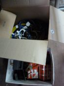 2 Boxes Containing Electrical Cable - Mastic Guns - Jump Leads - Torch - Circulation Pump etc