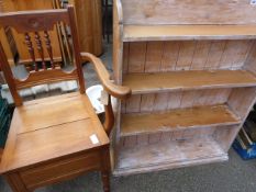 Pine Bookcase & Edwardian Commode Chair