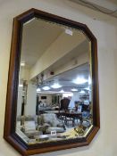 Hexagonal Bevelled Glass Mirror in Dark Wood Frame with Gilt Detail