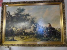 Gilt Framed Oil on Canvas Depicting A Hunting Scene