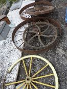 7 Pieces of Assorted Wagon Wheels, Flywheels Etc