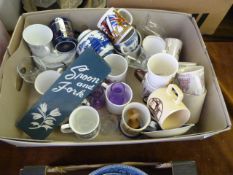 Box containing Commemorative Mugs - China & Glassware