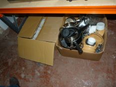 2 Boxes Containing Assorted Cookware - Pans - Pottery etc
