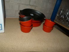 3 Oval Dishes & 4 Red Ramakins