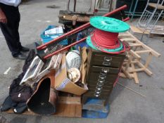 Pallet Containing Chimney Pot - Lead Windows - Metal Multi-Drawer Cabinet - Cable etc