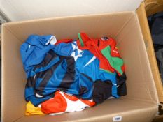 Box containing Approximately 25 Football Shirts