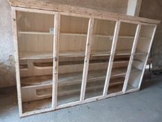 Large Glass Fronted Pine Shelved Shop Unit & Mahogany Glazed Door