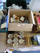 Box containing Bric-a-Brac & Various Commemorative Mugs