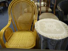 Bamboo & Wicker Easy Chair with Circular Table