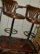 Cast Iron Rectangular Table with Hardwood Top & 2 Bar Stools