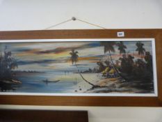 Framed Canvas Oil Painting Depicting A Beach Theme