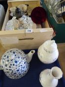 Box containing Oil Lamp - Cabinet Plates etc