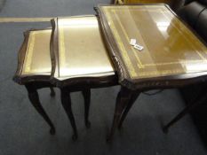 Nest of 3 Mahogany Glazed Top Tables