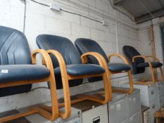 4 Bentwood Beech Framed Board Room Chair with Blue upholstered Seats and Backs