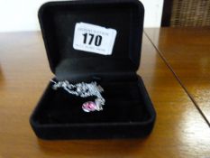 Ladies Silver Coloured Pendant with a Pink Stone