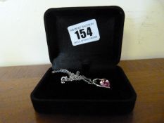 Ladies Silver Necklace with Pink Stoned Heart