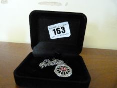 Ladies Silver Coloured Pendant with Pink Stone