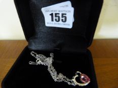Ladies Silver Necklace with Pink Stoned Heart