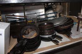 Quantity of Fryer Baskets - Pizza Trays - Black Iron Fry Pans etc