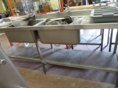 Stainless Steel Commercial Double Bowl Sink Unit with Undershelf & Lever Taps