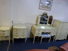 4 Piece Cream Bedroom Suite including Dressing Table - Chest of Drawers - Bedside Cabinet etc