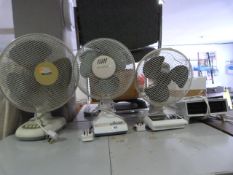 3 Desk Fans & Fan Heater