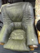 Single Green Leatherette Wing Backed Chair