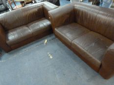 2 Brown Leather 2 Seat Settees