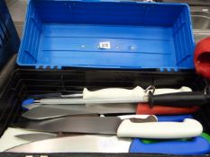 Box containing Chefs Knives - Carving Forks etc