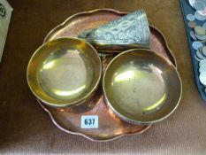 Copper Tray - 2 Heavy Brass Bowls etc