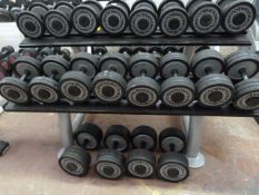 Set of 10 Pairs of Techno Gym Dumbbells 10kg-28kg on Matrix 2 Tier Rack