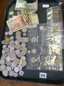 Tray of Foreign Coinage & Notes