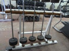 Rack Containing 5 Bars & Weights 35kg-50kg