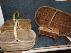 Vintage Stool & 2 Wicker Baskets