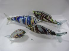 4 Murano Style Glass Fish Ornaments