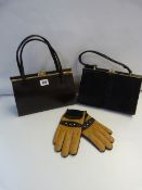 2 Vintage Handbags & Pair of Lady's Leather Gloves
