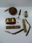 Tray of Collectable Items including Razor Blades - Tape Measure - Opera Glasses etc