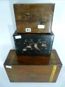 Brass Bound Mahogany Writing Slope - Black Laquered Box & Another