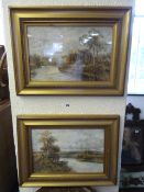 2 Gilt Framed River Scenes by C Prennir