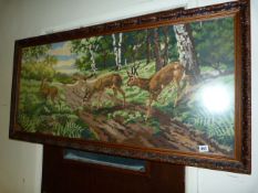 Ornate Framed Needlework Picture Depicting Deer