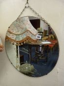 Art Deco Etched Round  Wall Mirror